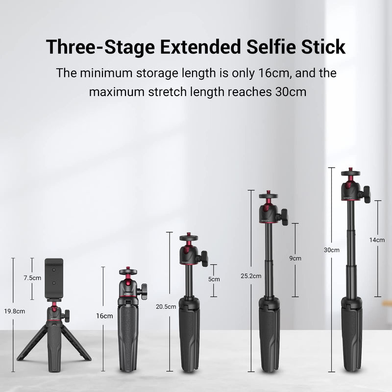  [AUSTRALIA] - simorr Phone Tripod Stand with Universal Clip, Tabletop Mini Tripod Extendable Handle Selfie Stick Phone Cold Shoe Mount Vlog Kits for Sony for iPhone for Gopro Camera for Vlogging Black 3512 Tabletop Mini Tripod 3512
