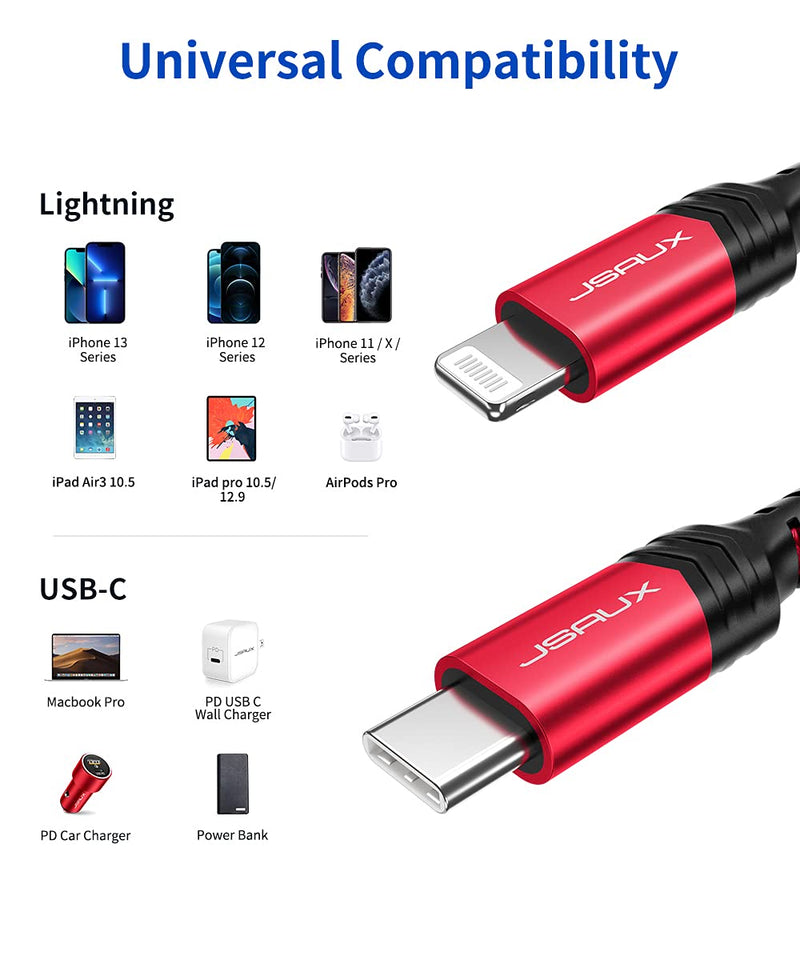 USB C to Lightning Cable, JSAUX 6FT [Apple MFi Certified] iPhone 13 Fast Charging Cord USB C iPhone Cable for iPhone 13/13 Pro/13 Pro Max/12/12 Mini/12 Pro Max/11 Pro Max/X/XS/XR/8, iPad 8, Airpods Red - LeoForward Australia