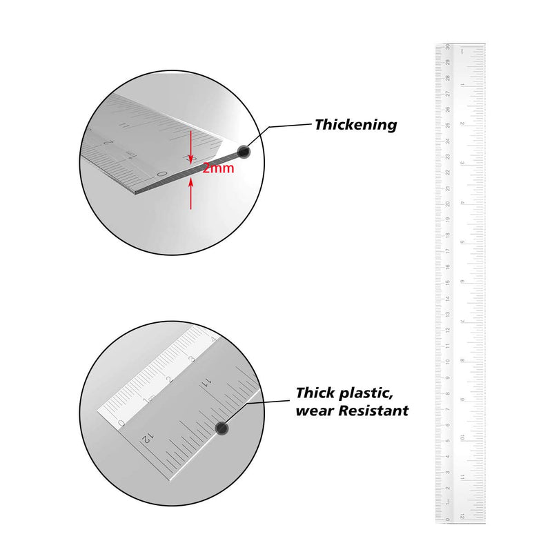  [AUSTRALIA] - 4 Packs Plastic Straight Rulers Plastic Rule Measuring Tool for School Classroom, Home, or Office 12 Inch Clear