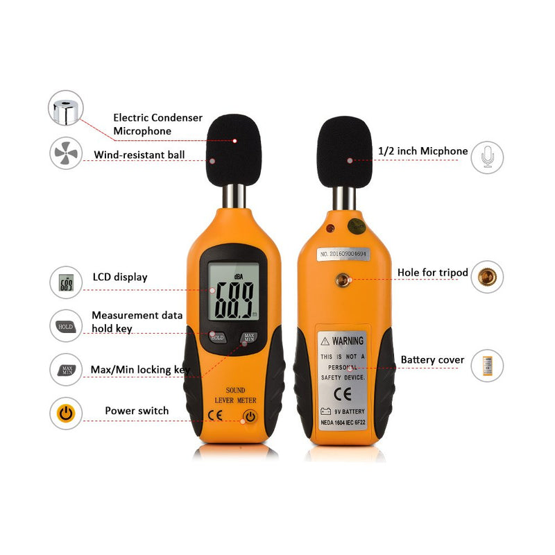  [AUSTRALIA] - Mengshen Digital Sound Level Meter, Portable Sound Level Meter Range 30 dBA ~ 130 dBA (9V Battery Included)