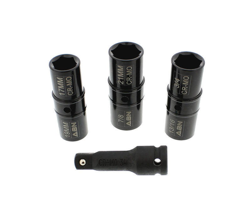  [AUSTRALIA] - ABN Double Side Socket 4-Piece Impact Lug Nut Socket Set - 1/2 inch Drive Flip Sockets Thin Wall Tire Sockets