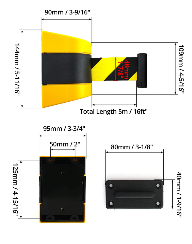  [AUSTRALIA] - QWORK Fixed Wall Mount Retractable Belt Barrier, ABS Case 16 ft, Black and Yellow Safety Belt with Screws