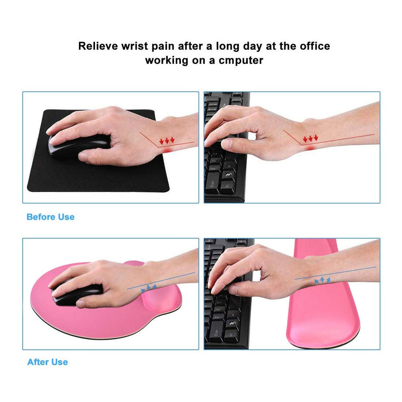 Keyboard Wrist Rest Pad Mouse Pad, Memory Foam, Rest Pads Sets for Comfortable Typing & Wrist Pain Relief, Anti-Slip Rubber Base (Rose) Rose - LeoForward Australia