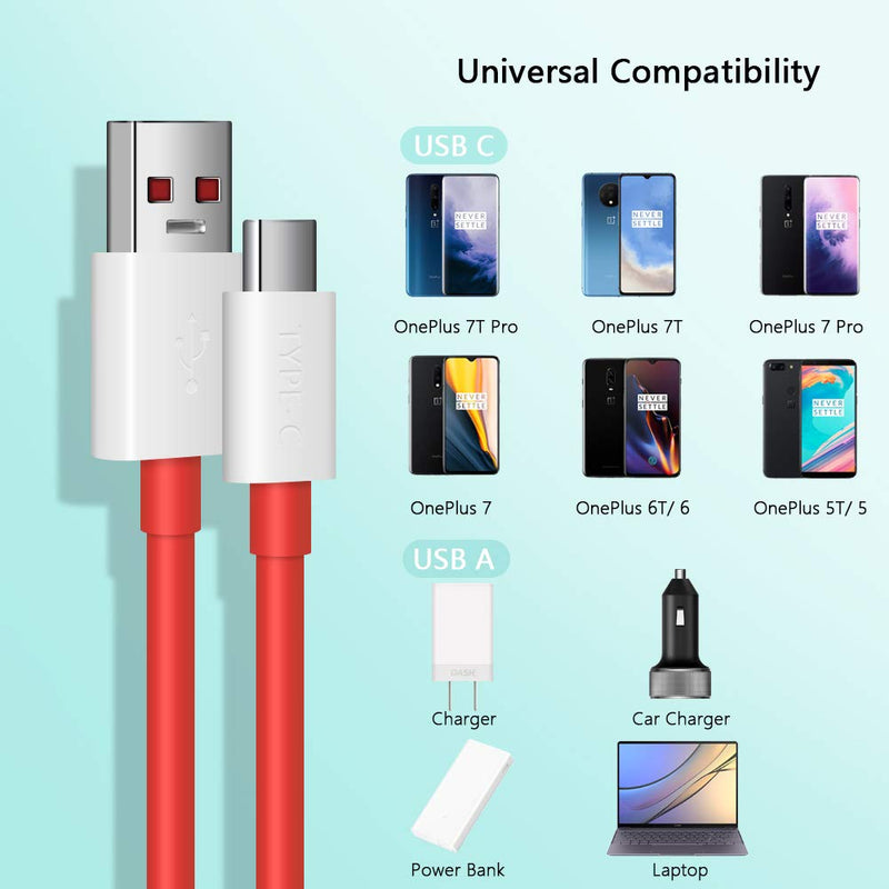  [AUSTRALIA] - COOYA Dash Charge Cable Replacement for OnePlus 7 6T 6 5 5T, 65W 80W SUPERVOOC Charge for OnePlus 11 10 Pro/Nord 2T/N20/N30 Warp Charge for OnePlus 7 Pro 7T 8 Pro, 6ft 2Pack USB C Charging Data Cable