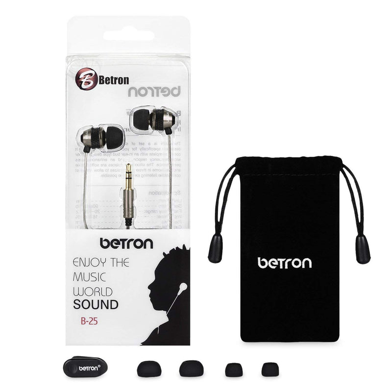 Betron B25 Earbud Headphones Noise Isolating Tangle-Free Cord 6 Silicon Earphone Tips Black - LeoForward Australia