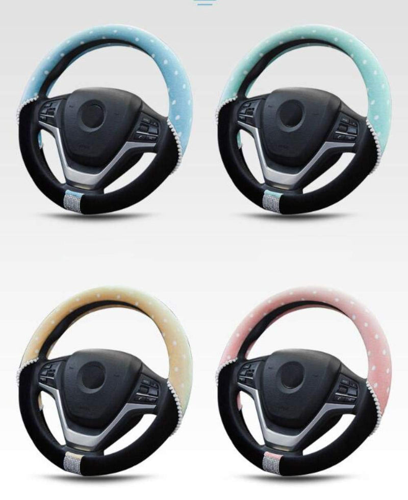  [AUSTRALIA] - i-Will Spotted Velvet Steering Wheel Cover with Bling Diamond Four Seasons Universal 15 Inch Snug Grip Best Gift for Women Girls Ladies (Green) Green