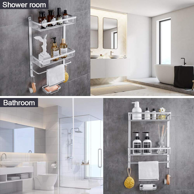  [AUSTRALIA] - GERUIKE Shower Corner Caddy 2 Tiers Rustproof Shower Shelf Self Adhesive Wall Mount No Damage Bathroom Organizer, Sliver Silver