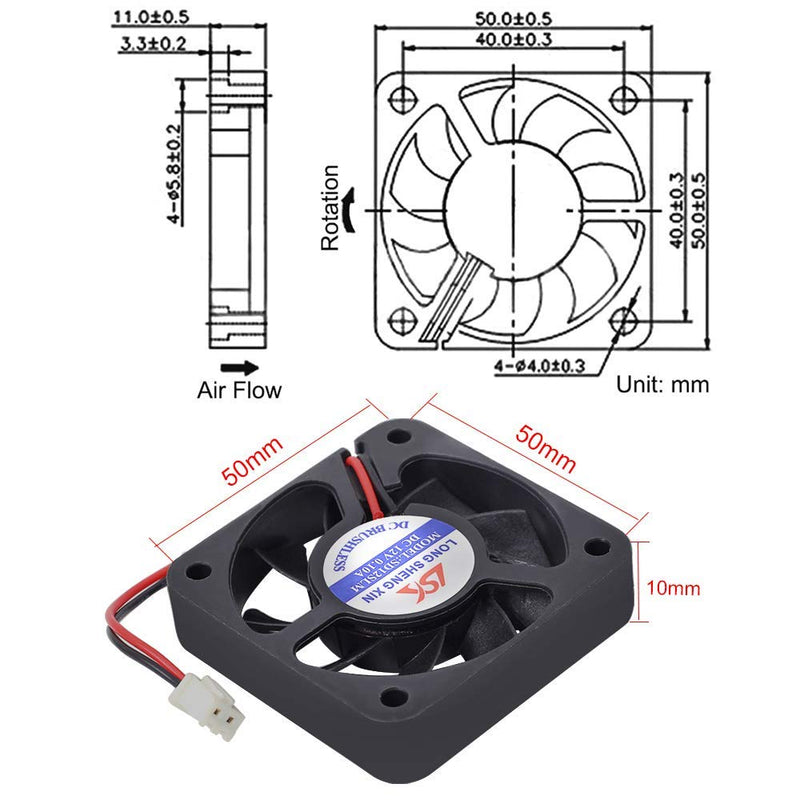  [AUSTRALIA] - 2 PCS Brushless Cooling Fan, Icstation DC Cooling Fan 50mm x 50mm x 10mm 5010 12V 2 Pin Fan 0.1A for 3D Printer Computer Case Fan