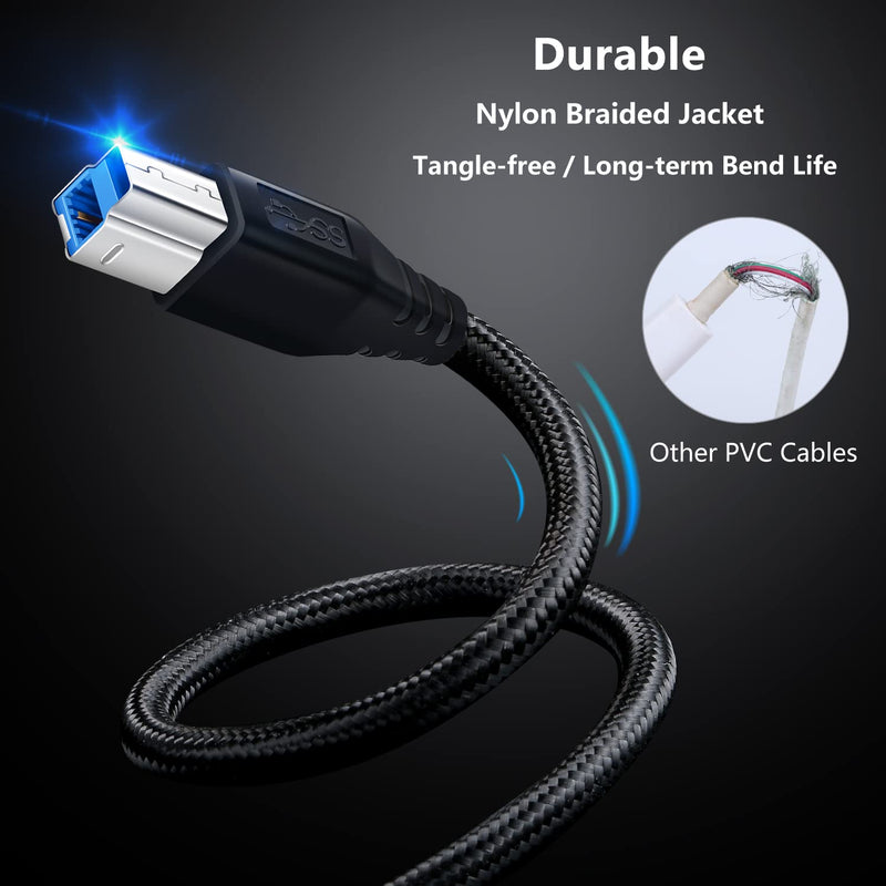  [AUSTRALIA] - USB 3.0 Cable A Male to B Male 6Ft, OKRAY 2 Pack Durable Nylon Braided Superspeed USB 3.0 A to B Cable Compatible for Hard Disk Drive, Scanner, USB Hub, Monitor and More(Black, Black) Black,Black