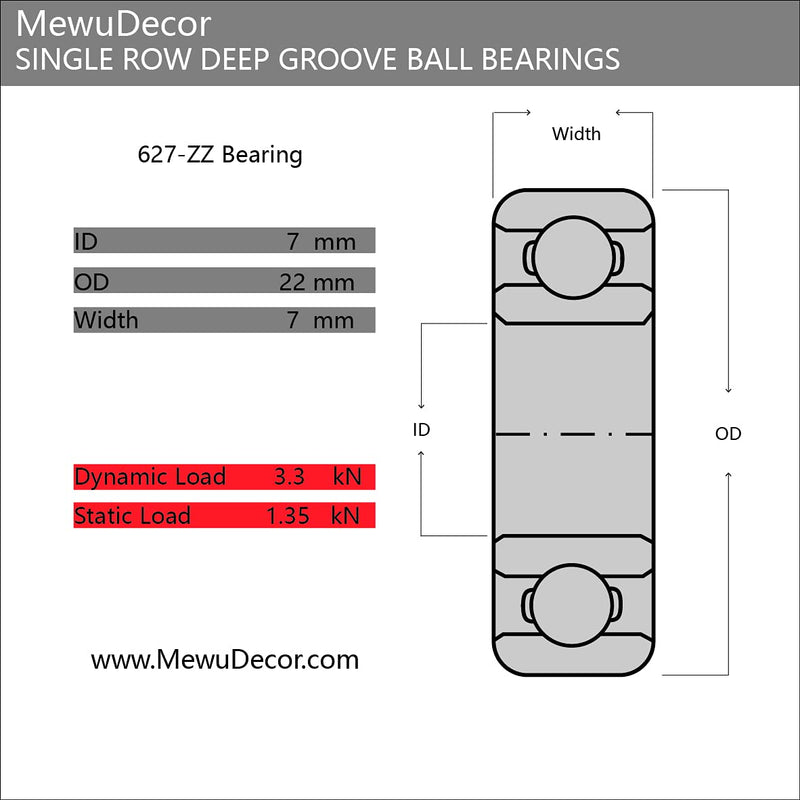  [AUSTRALIA] - 627-ZZ Deep Groove Ball Bearing 7mm x 22mm x 7mm Double Shielded Deep Groove Bearings, Chrome Steel, 20 PCS 627-ZZ 7mmx22mmx7mm (20 PCS)