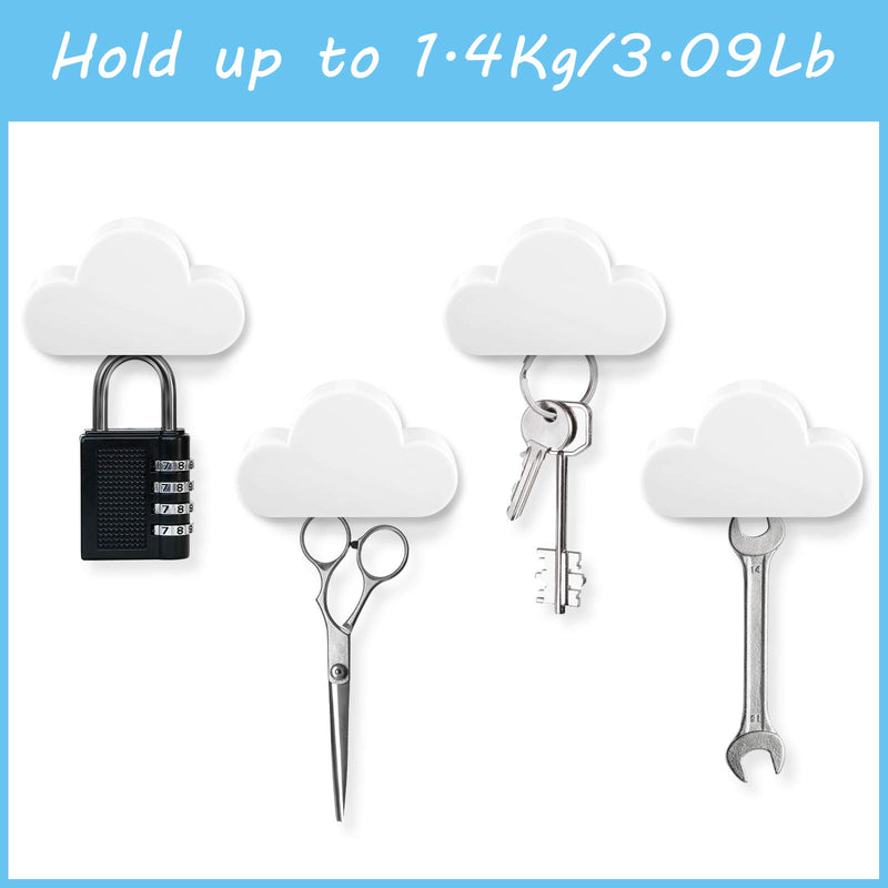  [AUSTRALIA] - 4 Pieces Magnetic Key Holder Cloud Magnetic Wall Key Rack Organizer Key Chains Hooks with Adhesive for Wall Door, Entryway, Foyer (White) White