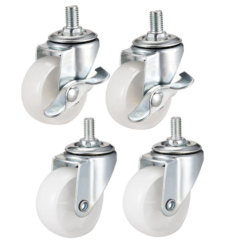  [AUSTRALIA] - uxcell 2 Inch Swivel Caster Wheels PP 360 Degree Threaded Stem Caster Wheel M8 x 15mm, 198lb Total Load Capacity, Pack of 4(2 Brake,2 No Brake)