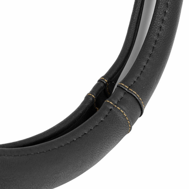  [AUSTRALIA] - Motor Trend GripDrive Pro Synthetic Comfort Leather Grip Steering Wheel Cover for Cars Trucks Vans SUVs (Black / Beige Accent Stitching) (Small Size 13.5 - 14.5 Inch) Black / Beige Accent Stitching Small (13.5 - 14.5")
