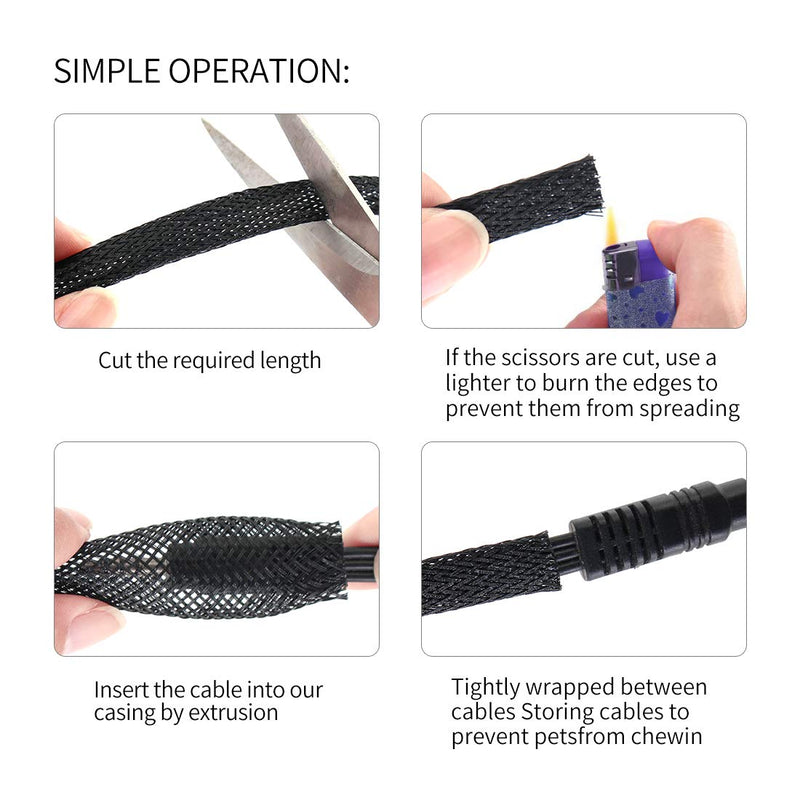  [AUSTRALIA] - Black-Blue PET Expandable Sleeving Cord Protector Wire Loom Tubing Cable Sleeve for USB Charger Cable Power Cord Audio Video Cable Can Protect Cat Dog from Chewing Cords 1/4"-25FT Black-blue