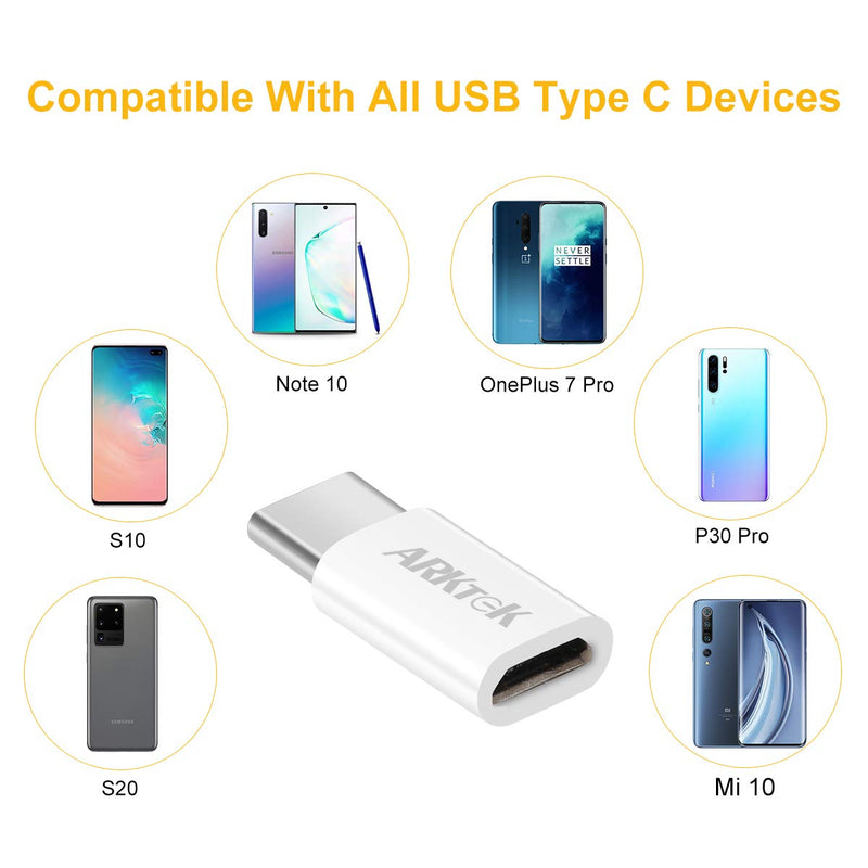  [AUSTRALIA] - ARKTEK USB-C Adapter, Mini Aluminum Mirco USB (Female) to USB C (Male) Syncing Data Transfer and Charging Compatible with Chromebook Galaxy S20 Note 10, Pixel 4 and More (Black/White, 4 Packs)