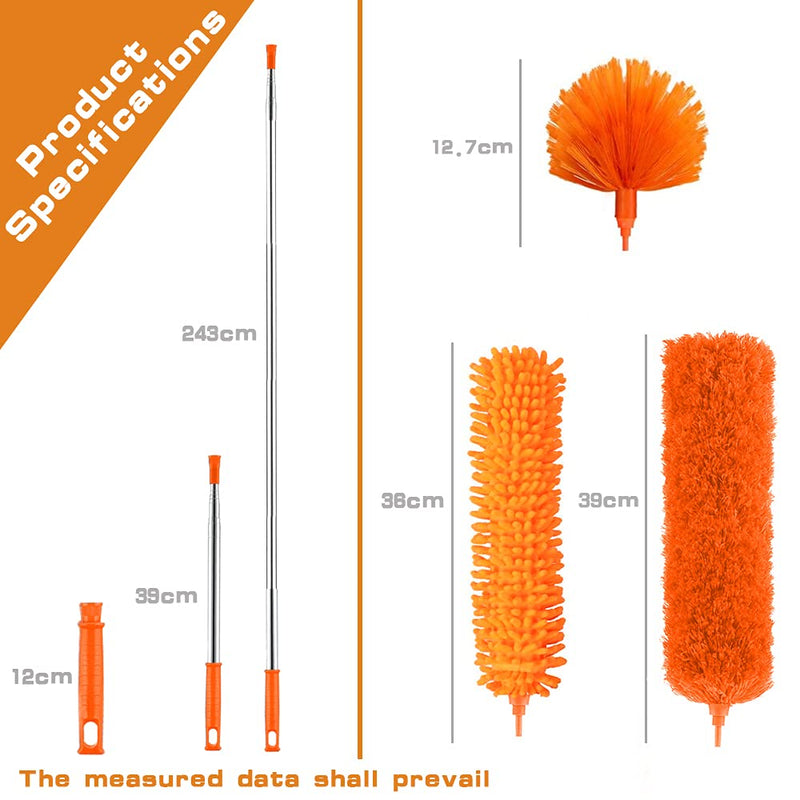 Microfiber Duster, Feather Duster Kit with 100 Inch Telescoping Extension Pole, Reusable Bendable Dusters, Washable Lightweight Dusters for Ceiling Fan - LeoForward Australia