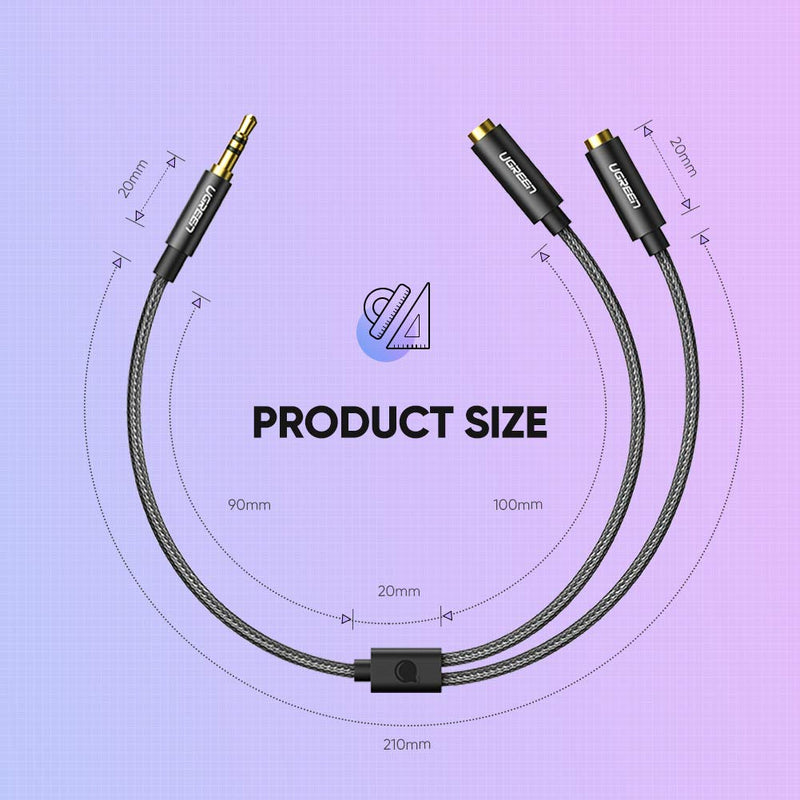 UGREEN Headphone Splitter Cable 3.5mm Y Audio Jack Splitter Extension Cable 3.5mm Male to 2 Port 3.5mm Female Compatible for iPhone 11 Pro Max iPad PC Tablets MP3 Players - LeoForward Australia