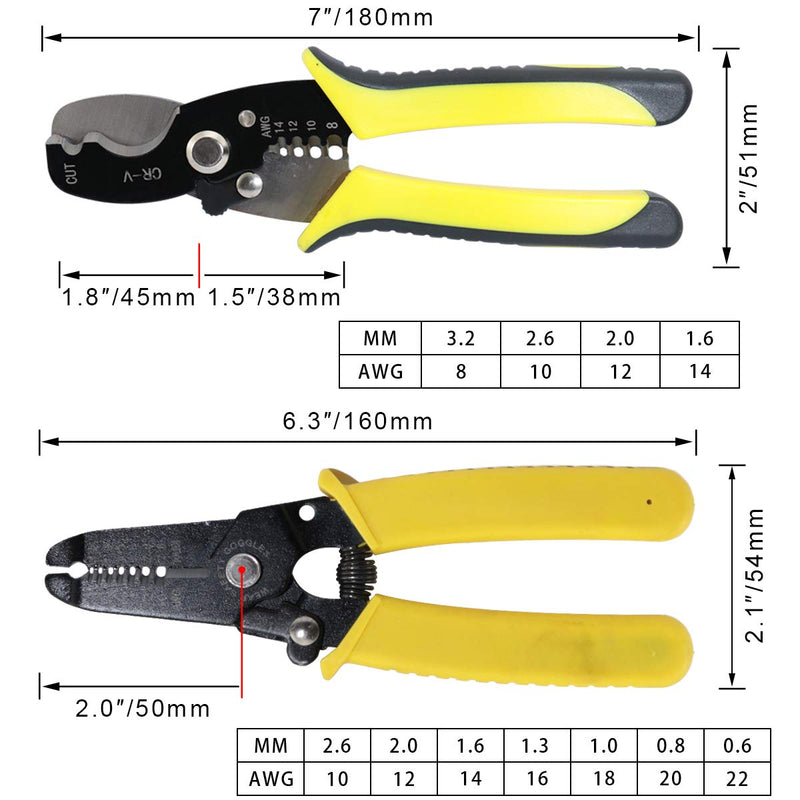  [AUSTRALIA] - Boeray 10-22 AWG and 8-14 AWG Precision Wire Stripper Wire Stripping Tool Wire Cutter Wire Crimper and Multi-Function Hand Tool Pack of 2 1pcs 6 inch+1pcs 8 inch