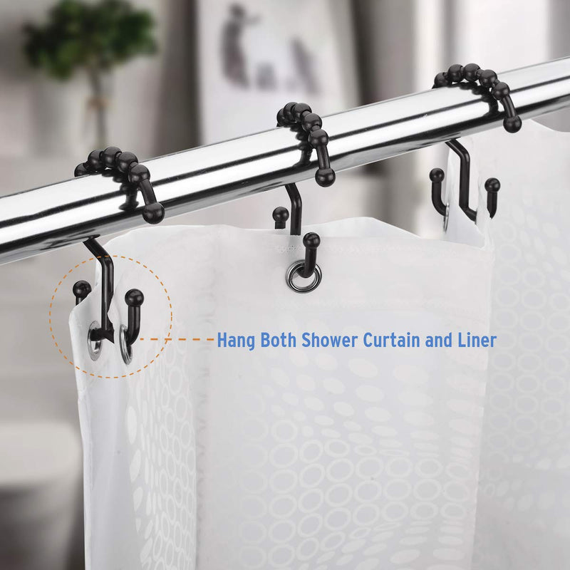  [AUSTRALIA] - Amazer Shower Curtain Hooks Plastic Double Shower Curtain Rings for Bathroom Shower Curtain Rod - Set of 12, Black