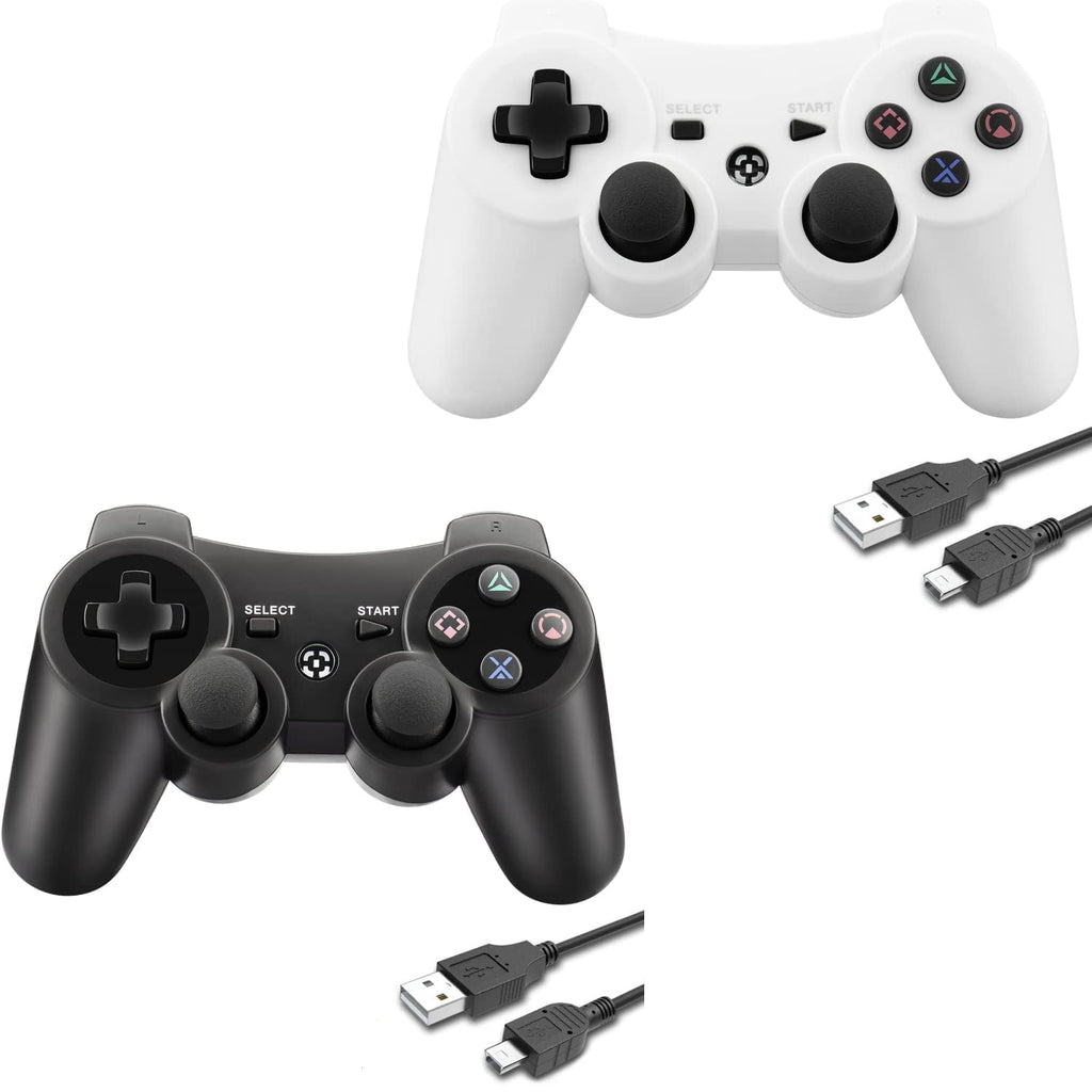  [AUSTRALIA] - YU33 2 Pack Wireless Controller Works for PS3 Controller, Control for Playstation 3 Controller Wireless, Remote/Mando/Controles de pa3 with Charging Cable, 2023, New Black and White