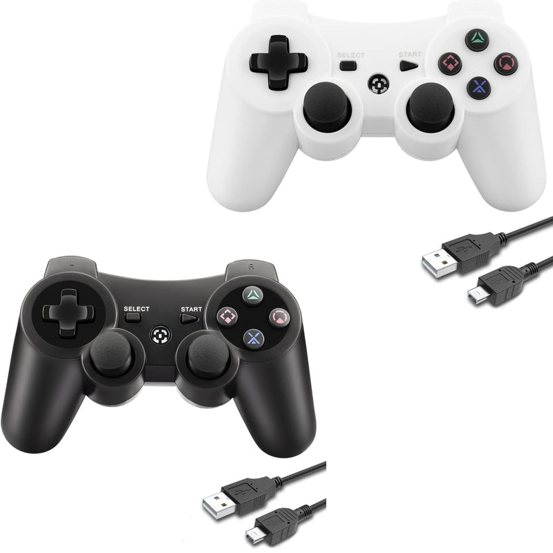  [AUSTRALIA] - YU33 2 Pack Wireless Controller Works for PS3 Controller, Control for Playstation 3 Controller Wireless, Remote/Mando/Controles de pa3 with Charging Cable, 2023, New Black and White