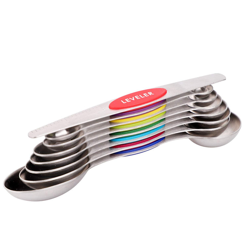  [AUSTRALIA] - PAKITNER Magnetic Measuring Spoons Set, Dual Sided, Stainless Steel, Fits in Spice Jars, Multi-Color, Set of 8