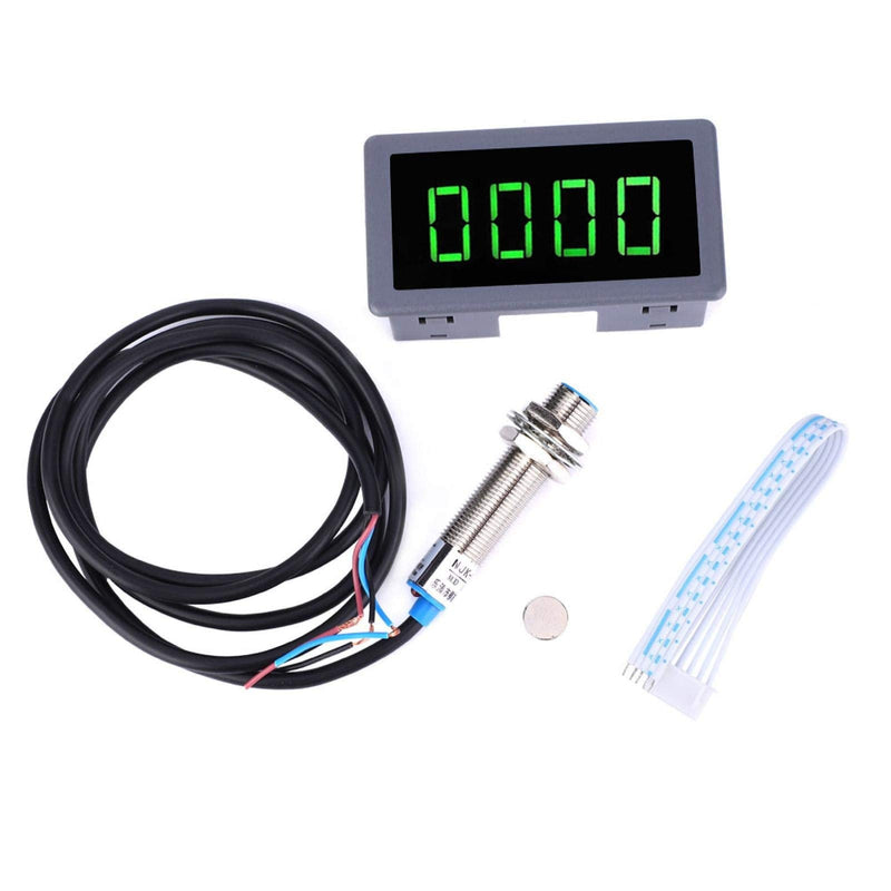  [AUSTRALIA] - Green 4 Digit LED Engine Tachometer Hall Proximity Switch Magnetic Sensor Speed Meter + NPN Hall Proximity Switch Sensor Holder (Tachometers)