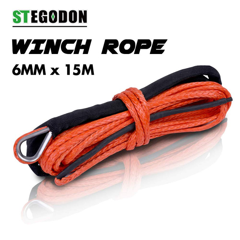  [AUSTRALIA] - STEGODON 1/4’’ x 50ft Synthetic Winch Rope 10,000lbs Winch Line Cable with Black Protecting Sleeve for ATV UTV Boat Ramsey Synthetic Winch Rope(Orange)