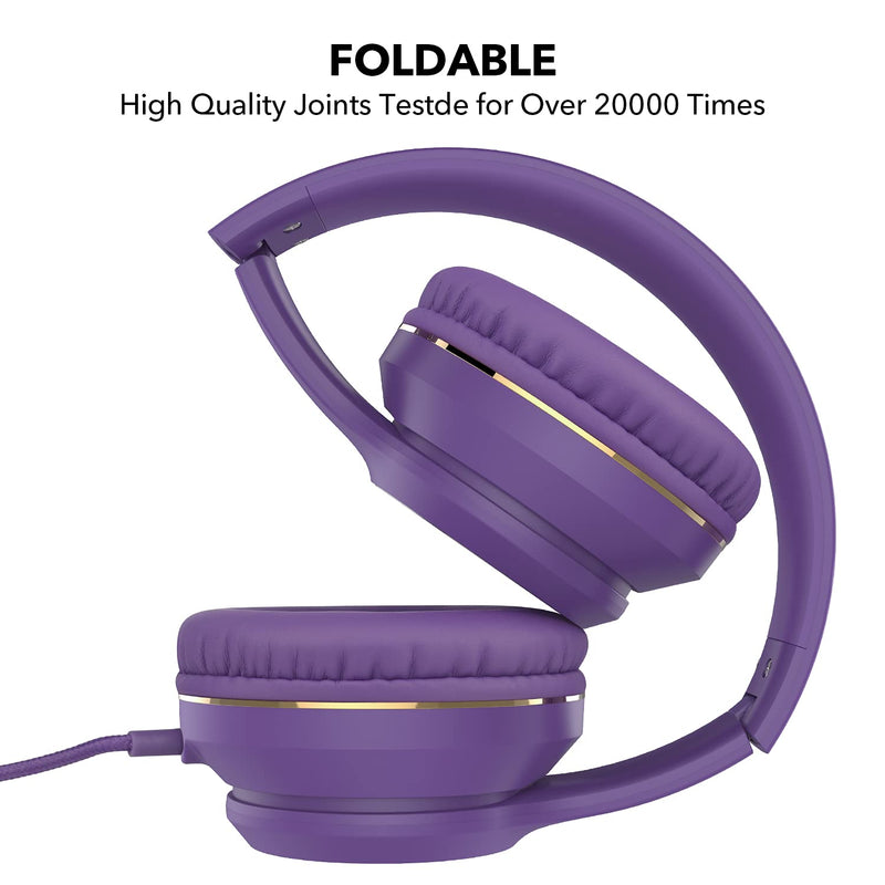  [AUSTRALIA] - RORSOU R8 On-Ear Headphones with Microphone, Lightweight Folding Stereo Bass Headphones with 1.5M No-Tangle Cord, Portable Wired Headphones for Smartphone Tablet Computer MP3 / 4 (Pruple) Purple