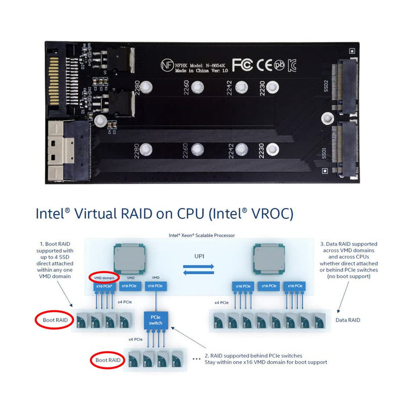  [AUSTRALIA] - NFHK Dual 2X NVME M.2 AHCI to PCIE Express 3.0 4.0 Slimline SFF-8654 8X Raid Card VROC Raid0 Hyper Adapter