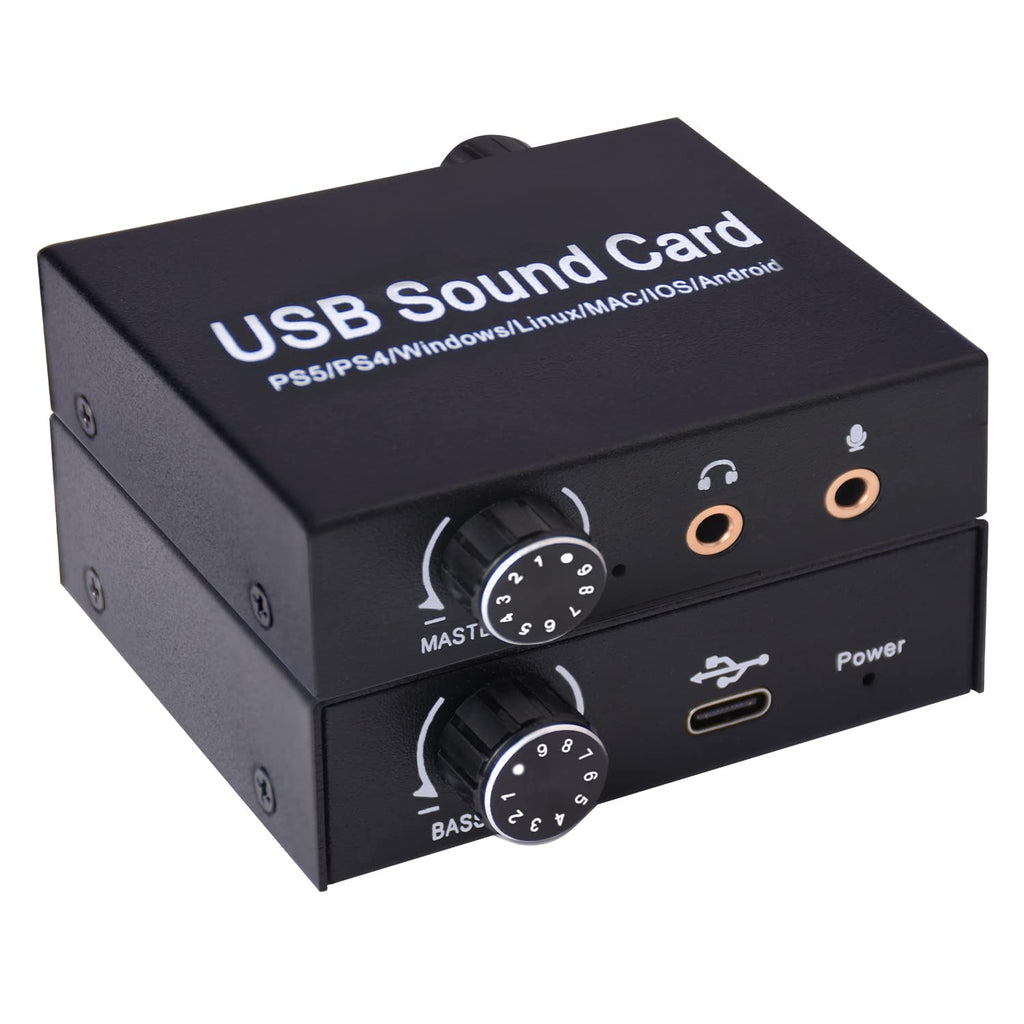  [AUSTRALIA] - External Sound Card, Tendak USB Audio Adapter with Volume Output and Bass Adjustment, Stereo Sound Card with 3.5mm Microphone Port for Windows/Linux/MAC/iOS/Android System, PS5, Laptops, Desktops