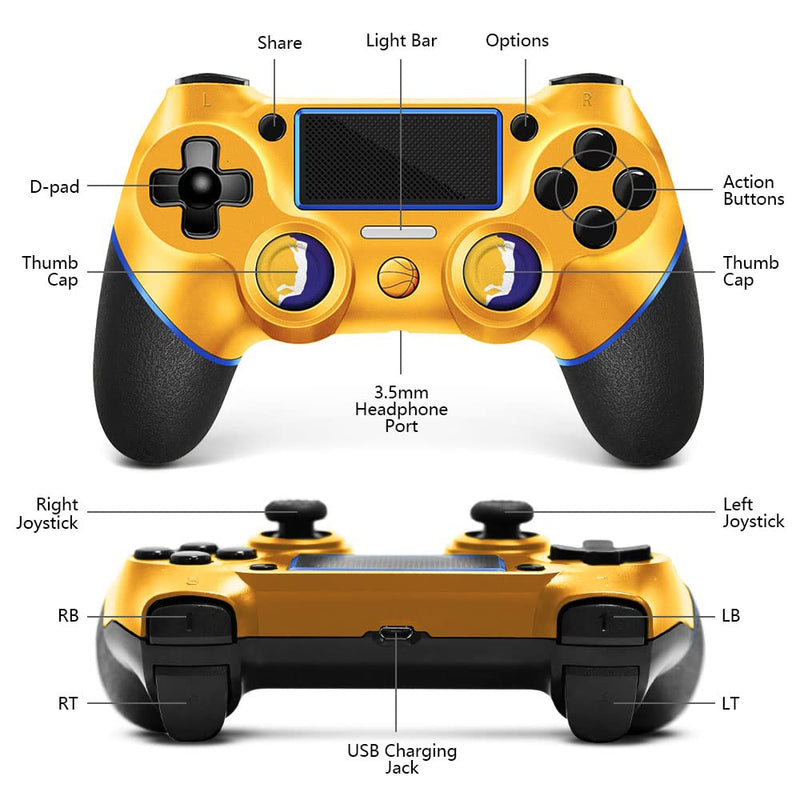  [AUSTRALIA] - AceGamer Wireless Controller for PS4, Custom Basketball Design V2 Gamepad Joystick for PS4 with Non-Slip Grip of Both Sides and 3.5mm Audio Jack! Thumb Caps Included! (Dark-Gold Basketball)