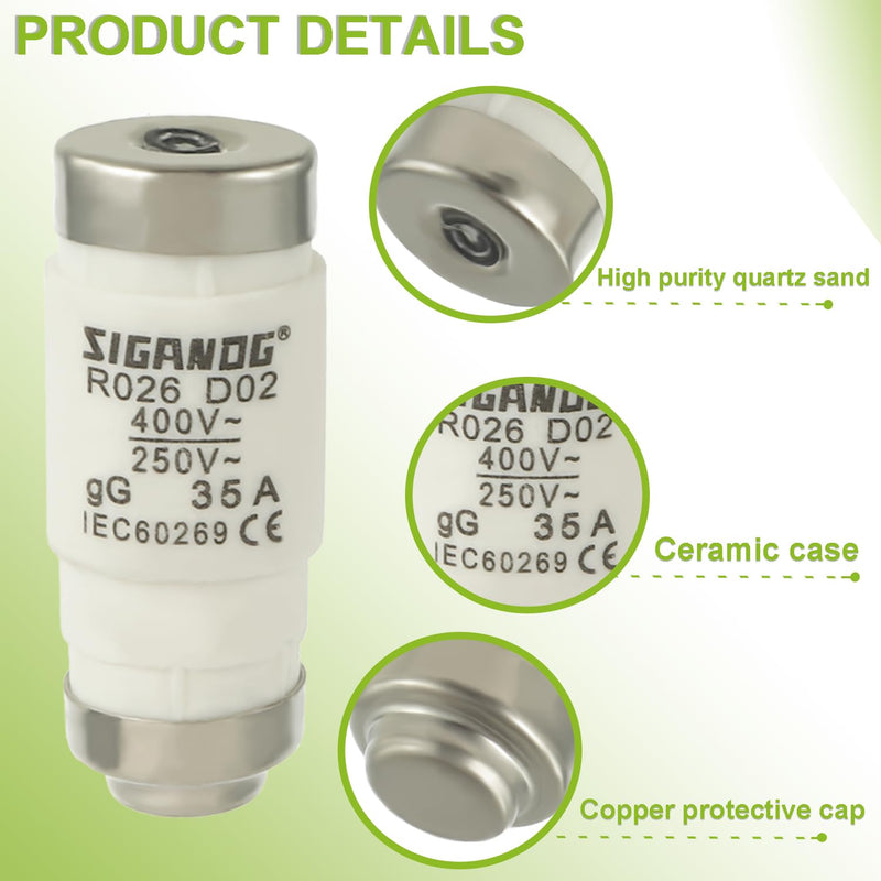  [AUSTRALIA] - SIGANDG Neozed Fuses, D02 35A gL/gG 400VAC, D0 Type Fuse Insert (Pack of 10)