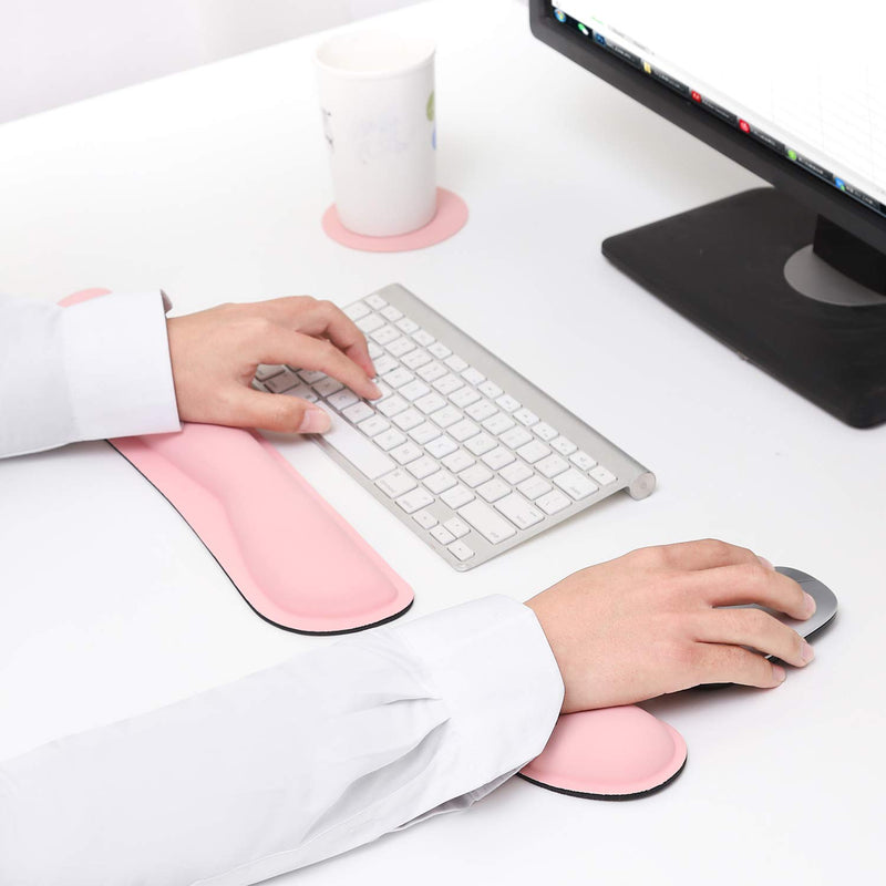 kusma Pink Wrist Rest, Keyboard Wrist Rest Pad,Cleanable PU Leather, Ergonomic Memory Foam, Pain Relief, Support for Computers, laptops, Office, 2 Piece Coaster Free -Pink… - LeoForward Australia