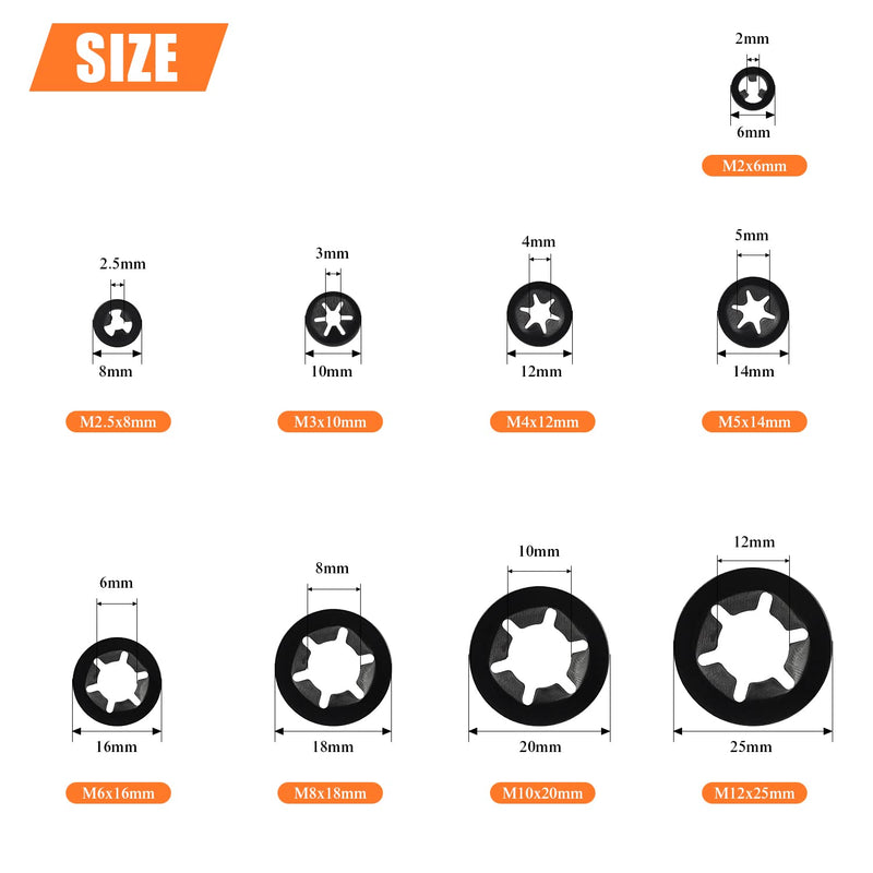  [AUSTRALIA] - HELIFOUNER 360 Pieces 9 Sizes Internal Tooth Star Lock Washers, Quick Speed Locking Washers, Push Nuts, Speed Clips Retaining Clips Fasteners Assortment Kit