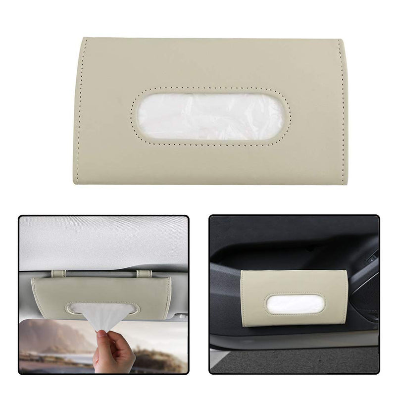  [AUSTRALIA] - idain Car Tissue Holder Sun Visor Premium PU Leather Tissue Case Hanging Paper Organizer(Beige)