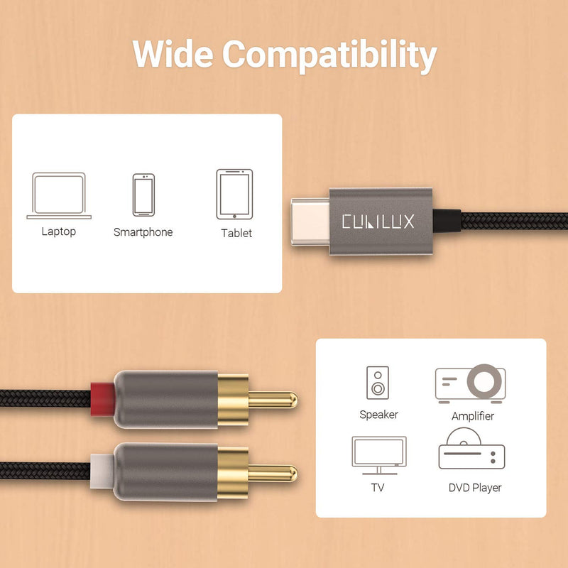 2 Male RCA to USB C Audio Cable, Cubilux Type C to Dual RCA Stereo Aux Cord with Hi-Res DAC Compatible with 2020/2018 iPad Pro/Air, Samsung Galaxy S20 Ultra/FE Note 20/10, Google Pixel 5/4/3, 10 Feet USB C, Grey - LeoForward Australia