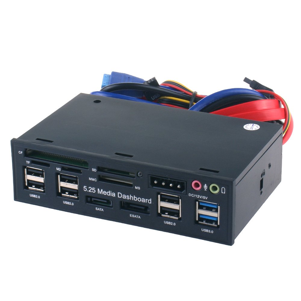  [AUSTRALIA] - T-SIDAKE 5.25 Inch PC Multifunctional Dashboard Media Front Panel Audio, with SATA e-SATA Dual USB 3.0 6 Port USB 2.0 Five-in-ONE Card Reader (SD/MMC/CF/MS/TF / M2)