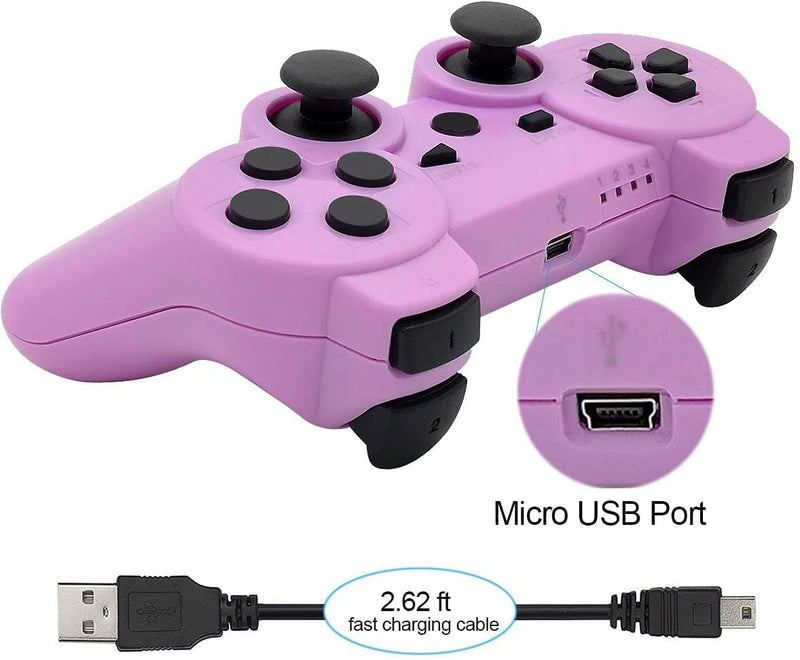  [AUSTRALIA] - PS-3 Wireless Controller 2 Pack PS-3 Gamepad PS-3 Remote Wireless PS-3 Controller Double Shock Compatible with Playstation 3 with Charging Cable (Blue+Purple) Blue+Purple