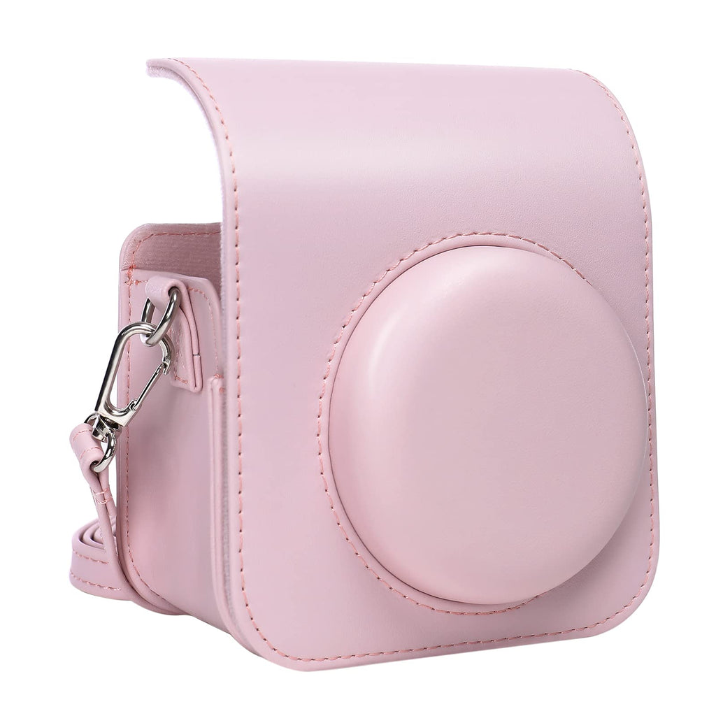  [AUSTRALIA] - MOSISO Camera Case Compatible with Fujifilm Instax Mini 12 Instant Camera, PU Leather Protective Case Cover Carrying Storage Bag with Adjustable Shoulder Strap, Pink