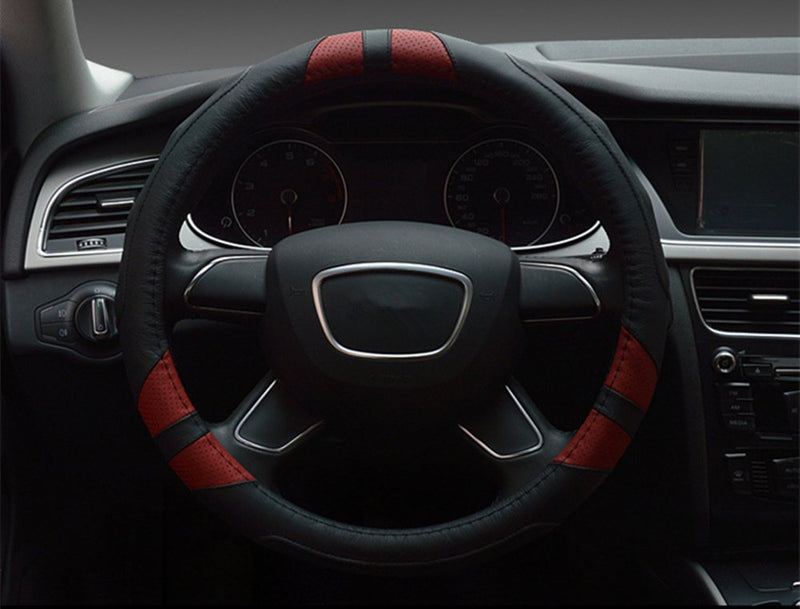  [AUSTRALIA] - Dee-Type Leather Steering Wheel Cover Universal 15 inch Black & Red