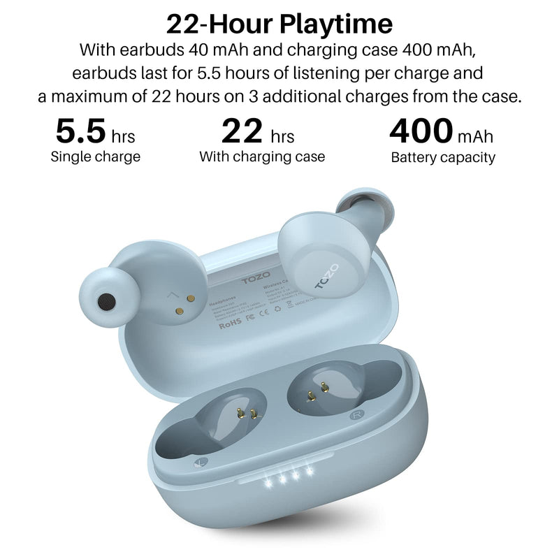  [AUSTRALIA] - TOZO A1 Mini Wireless Earbuds Bluetooth 5.3 in Ear Light-Weight Headphones Built-in Microphone, IPX5 Waterproof, Immersive Premium Sound Long Distance Connection Headset with Charging Case, Blue