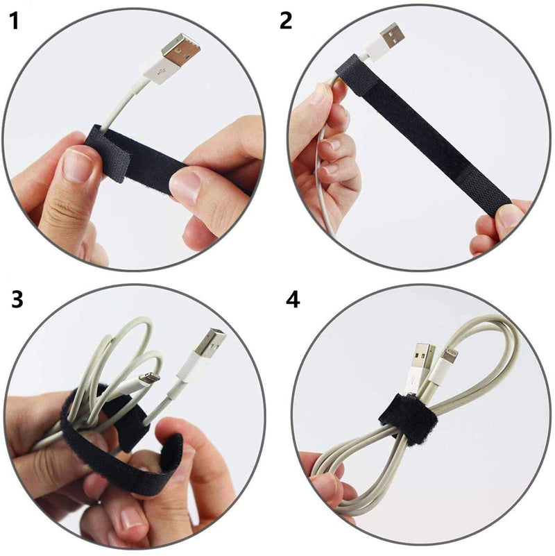  [AUSTRALIA] - Pasow 80pcs Cable Ties Reusable Fastening Cable Ties Double Hook Tie Organiser Tie Wire Fasteners 5"/ 6"/8"/ 11" (Black+White) Black+White