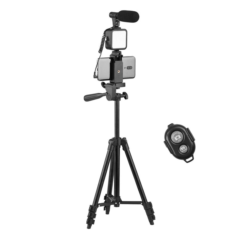  [AUSTRALIA] - Andoer Phone Vlog Video Kit with Height Adjustable Tripod Phone Holder with Cold Shoe Microphone LED Video Light Remote Shutter for Phone Camera Video Making