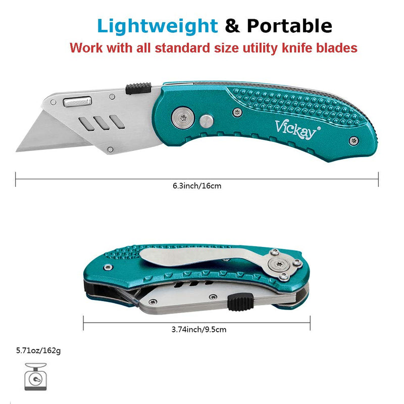  [AUSTRALIA] - Box Cutter Knife Utility Knife with 5 SK5 Quick Change Blades, Safety Axis Lock Design Razor Knife, Lightweight Aluminum Body Belt Clip for Office Viridian Green