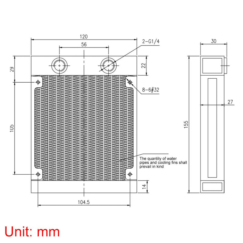 [AUSTRALIA] - Clyxgs Water Cooling Radiator, G1/4 Thread Heat Row Radiator 12 Pipe Aluminum Heat Exchanger Radiator for PC CPU Computer Water Cool System DC12V 120mm