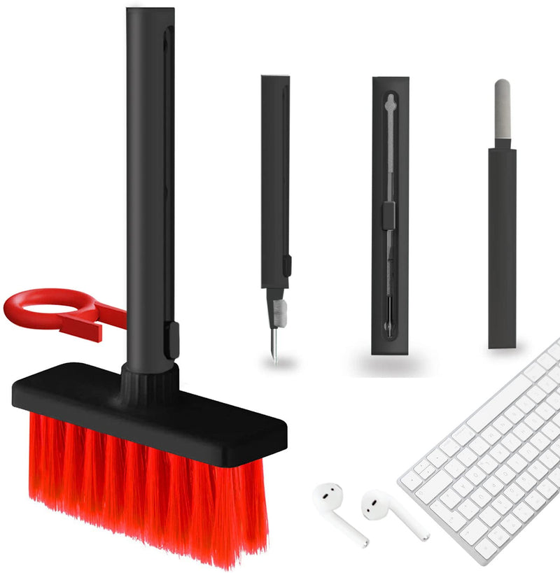  [AUSTRALIA] - Keyboard Cleaning Kit, 5 in 1 Keyboard & Earphone Cleaner, Soft Brush Keyboard Cleaning Tools, Slide Botton Cleaning Kit for Airpods, Earbuds, Phones, Laptop, Computer (Black) Black