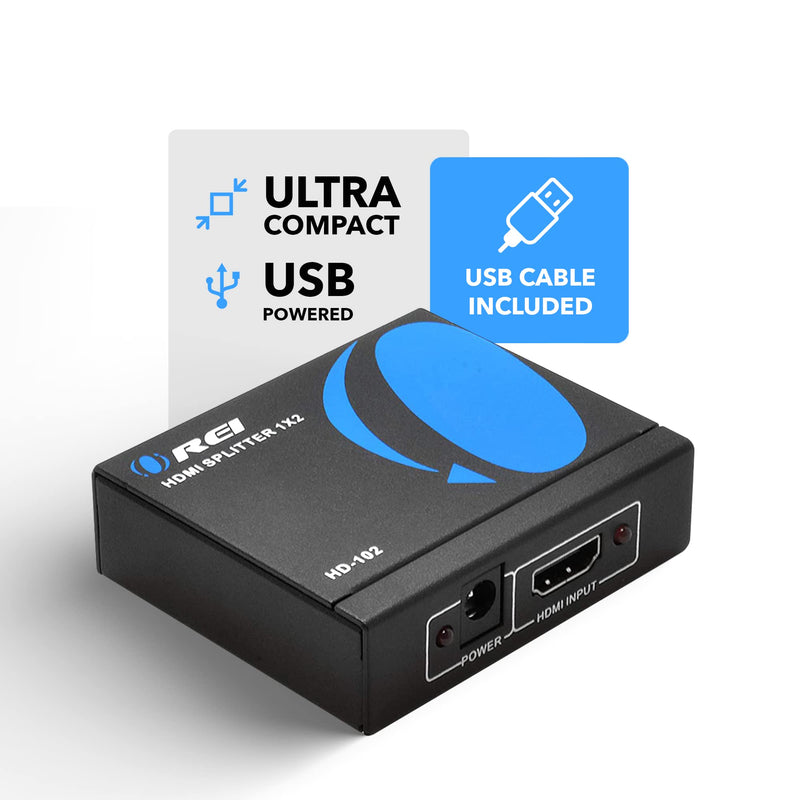  [AUSTRALIA] - OREI HDMI Splitter 1 in 2 Out 4K - 1x2 HDMI Display Duplicate/Mirror - Powered Splitter Full HD 1080P, 4K @ 30Hz (One Input To Two Outputs) - USB Cable Included - 1 Source to 2 Identical Displays