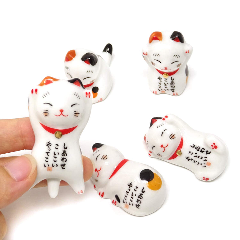  [AUSTRALIA] - Honbay 5PCS Cute Ceramic Lucky Cat Chopsticks Rest Rack Stand Holder for Chopsticks, Forks, Spoons, Knives, Paint Brushes