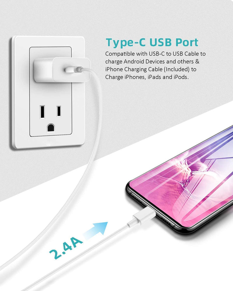  [AUSTRALIA] - [MFi Certified] 20W Fast USB Type C Wall Charger with 6.6 Feet Cable Cord Compatible with iPhone 14 Max Pro/14 Pro/14 Plus/14/13/12/11/XS/XR/X/8/7/6/5/SE/5c iPad Pro/Mini/Air Airpods (1-Pack) 1-Pack
